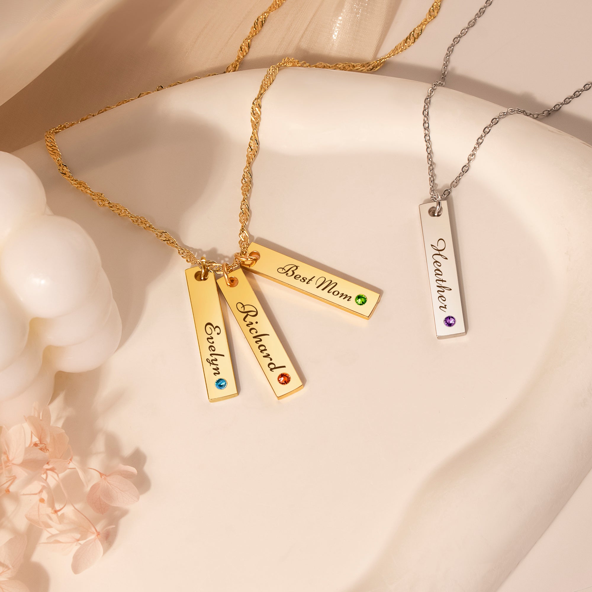 Custom Vertical Bar Birthstone Necklace