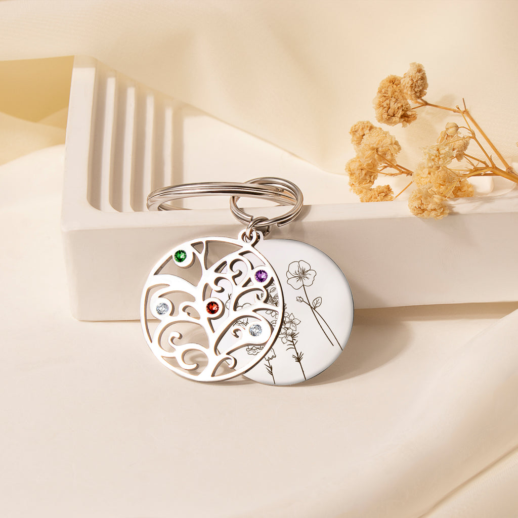 2-4 Flowers Birthstone Tree of Life Necklace