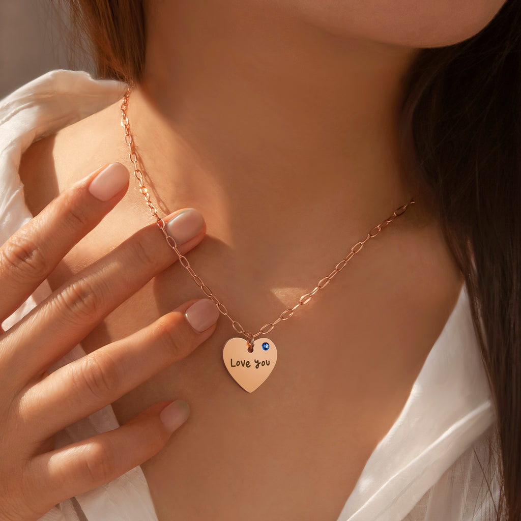 Custom Handwriting Birthstone Heart Necklace
