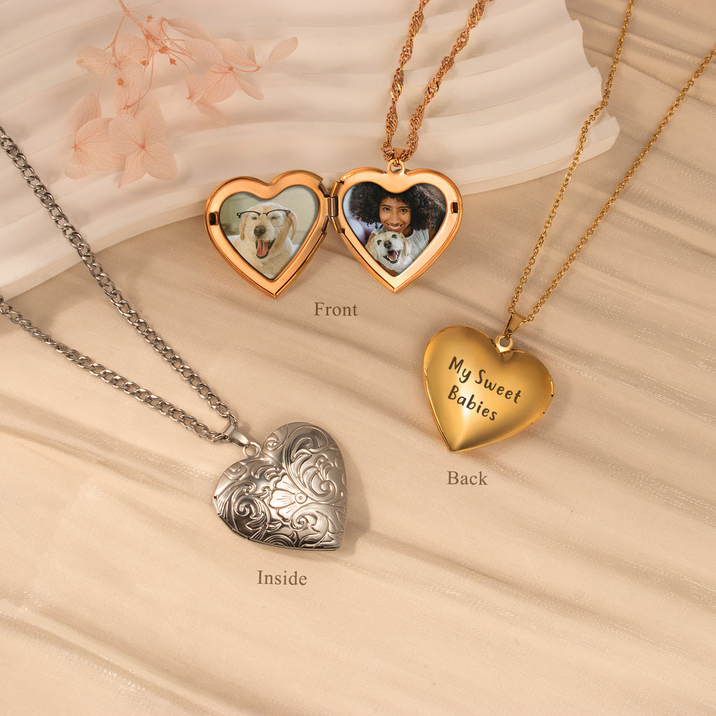 Flourish Heart Pet Photo Locket Necklace