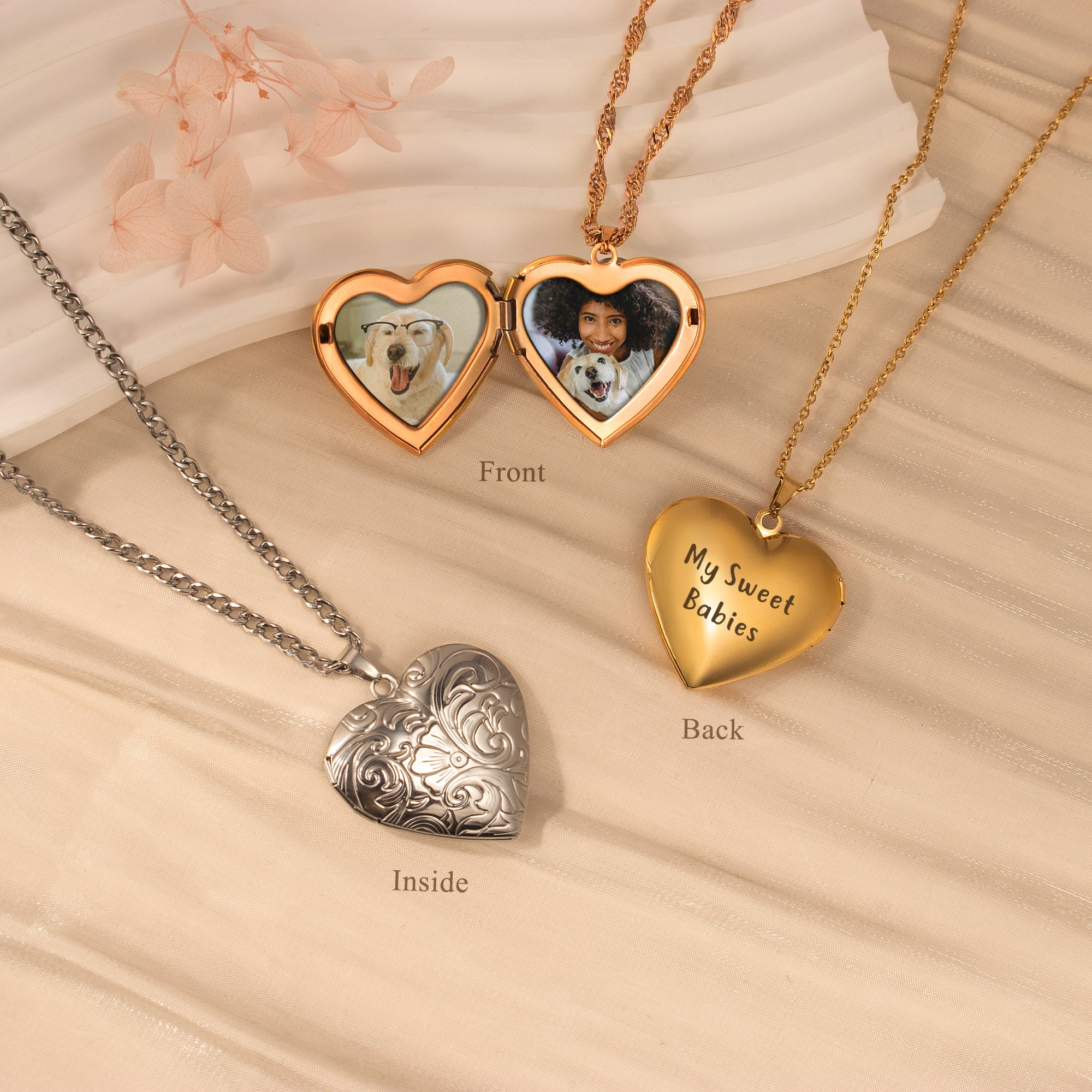 Flourish Heart Pet Photo Locket Necklace