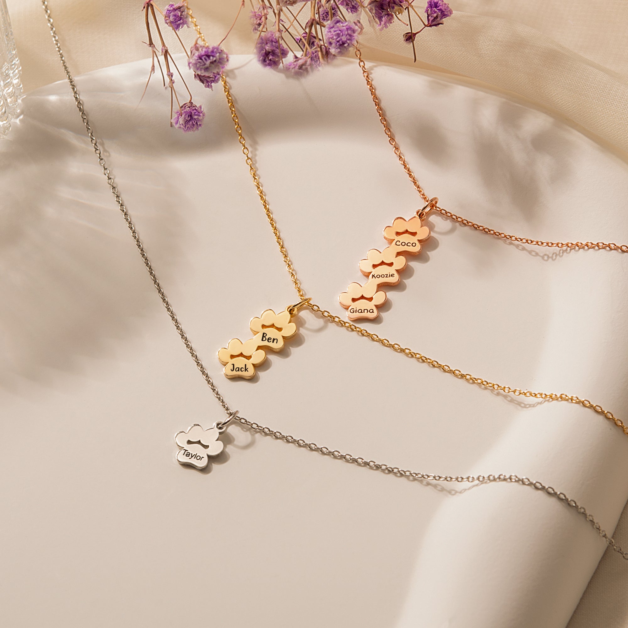 Vertical Paw Print Name Necklace