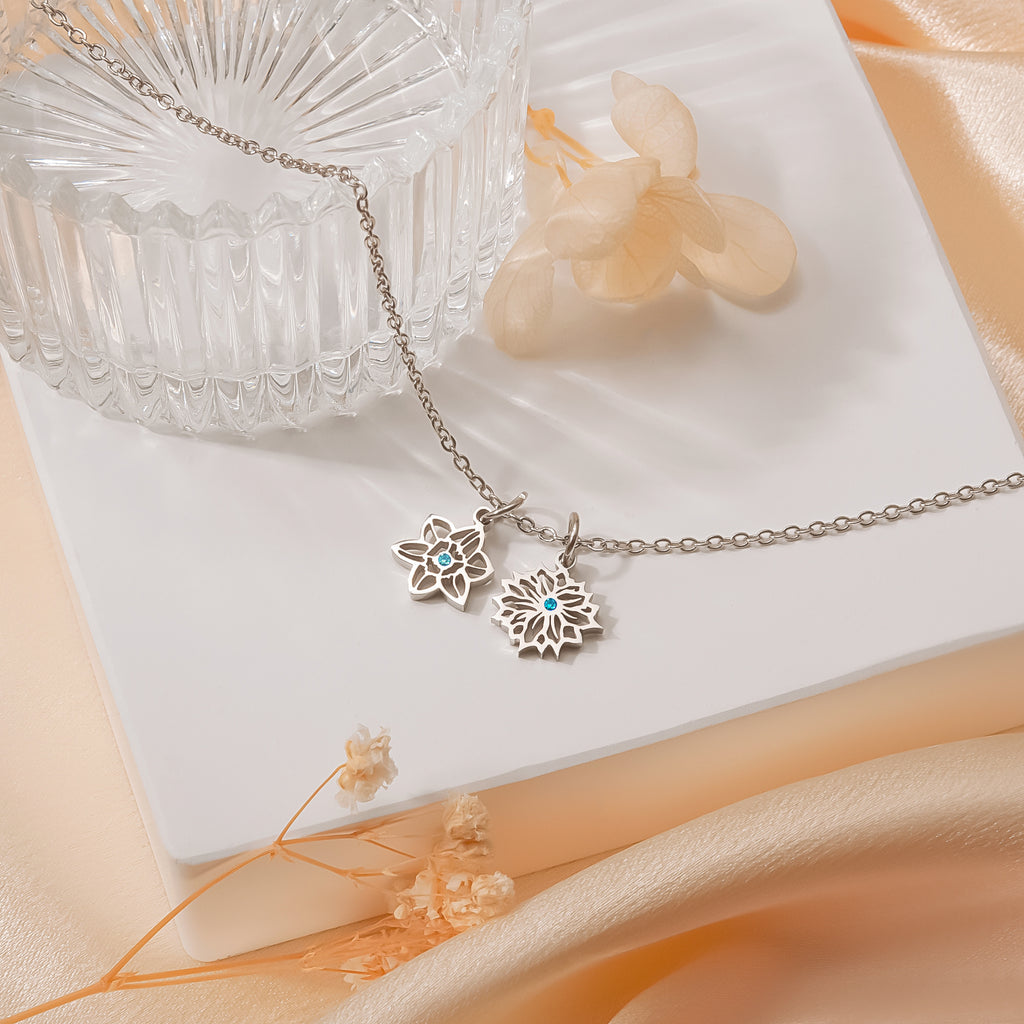 Custom Birth Flower and Birthstone Charm Necklace