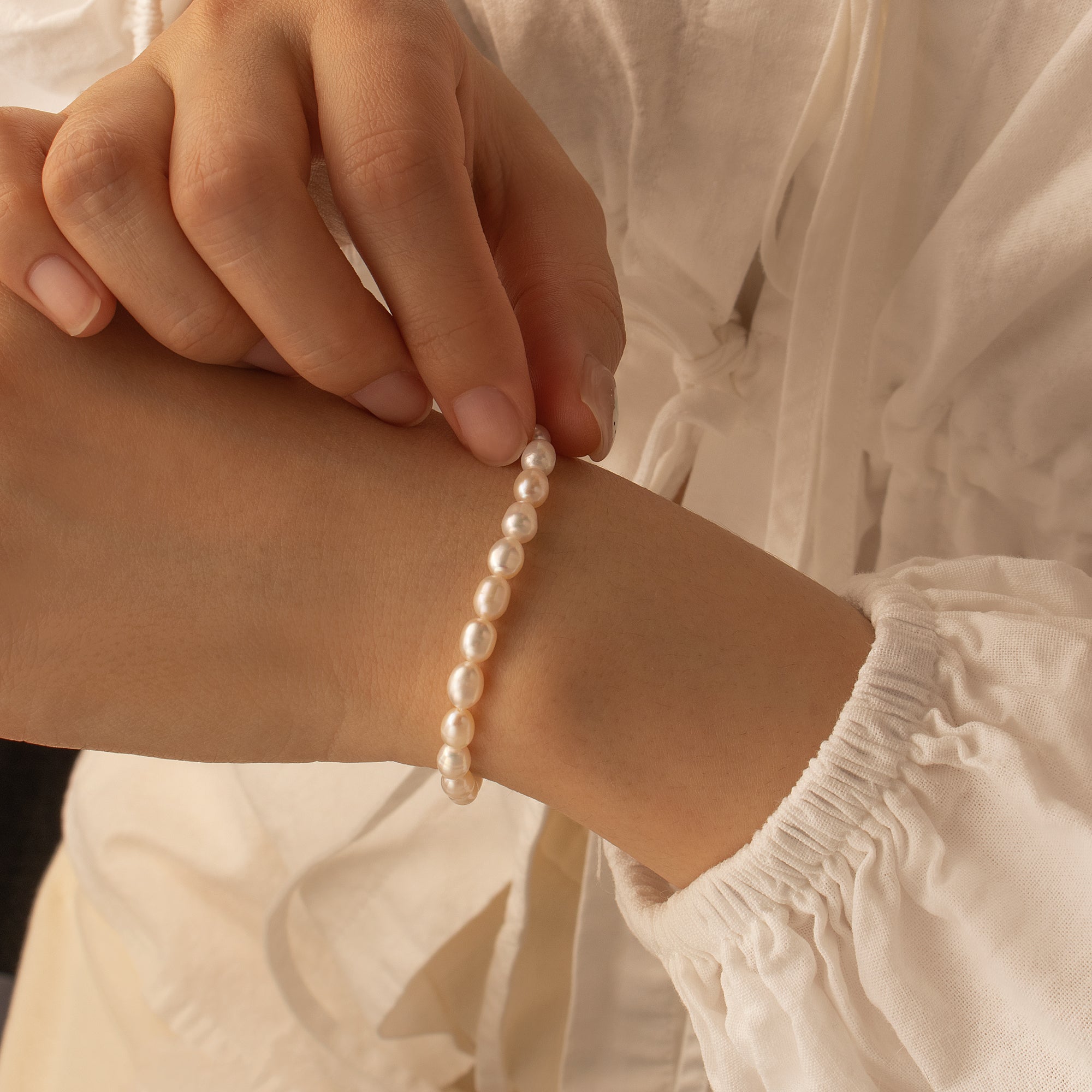 Personalized Square Charm Pearl Bracelet