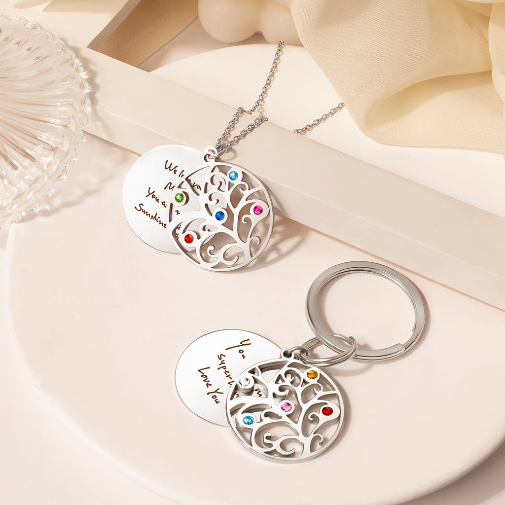 Handwriting Birthstone Tree of Life Necklace