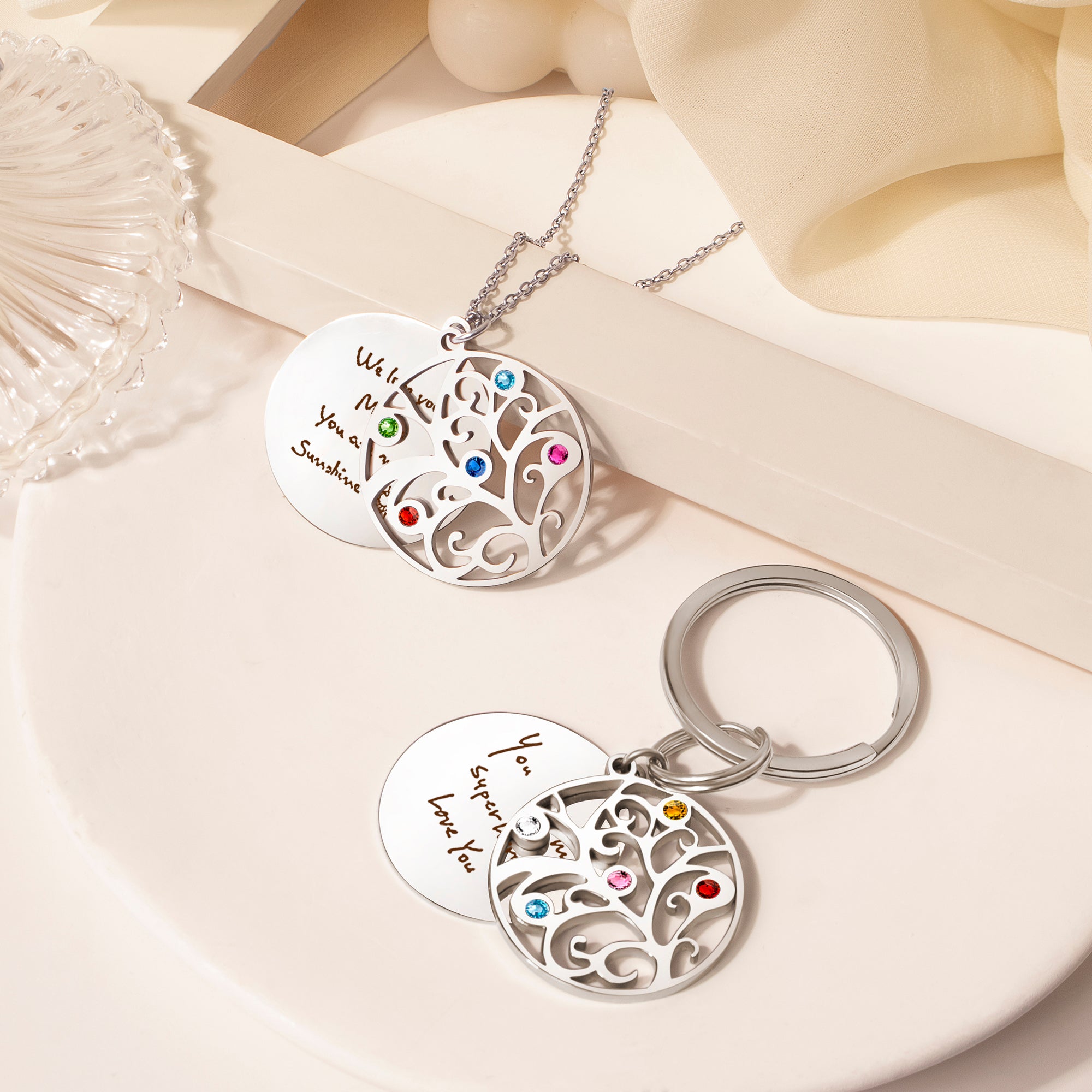 Handwriting Birthstone Tree of Life Necklace