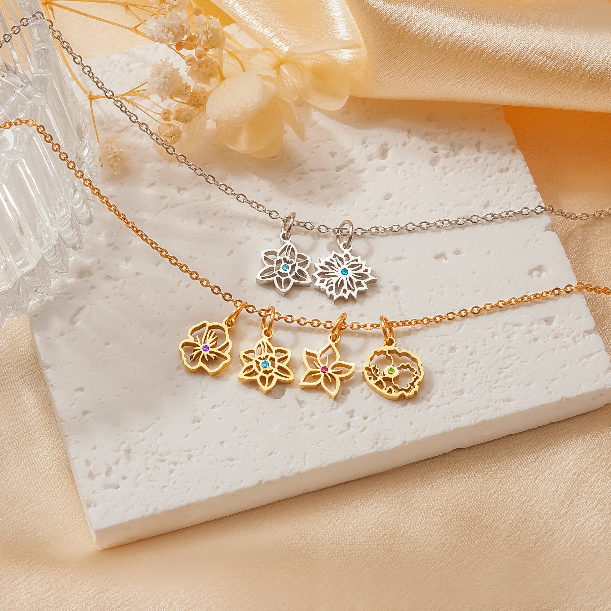 Birth Flower Charm Necklace