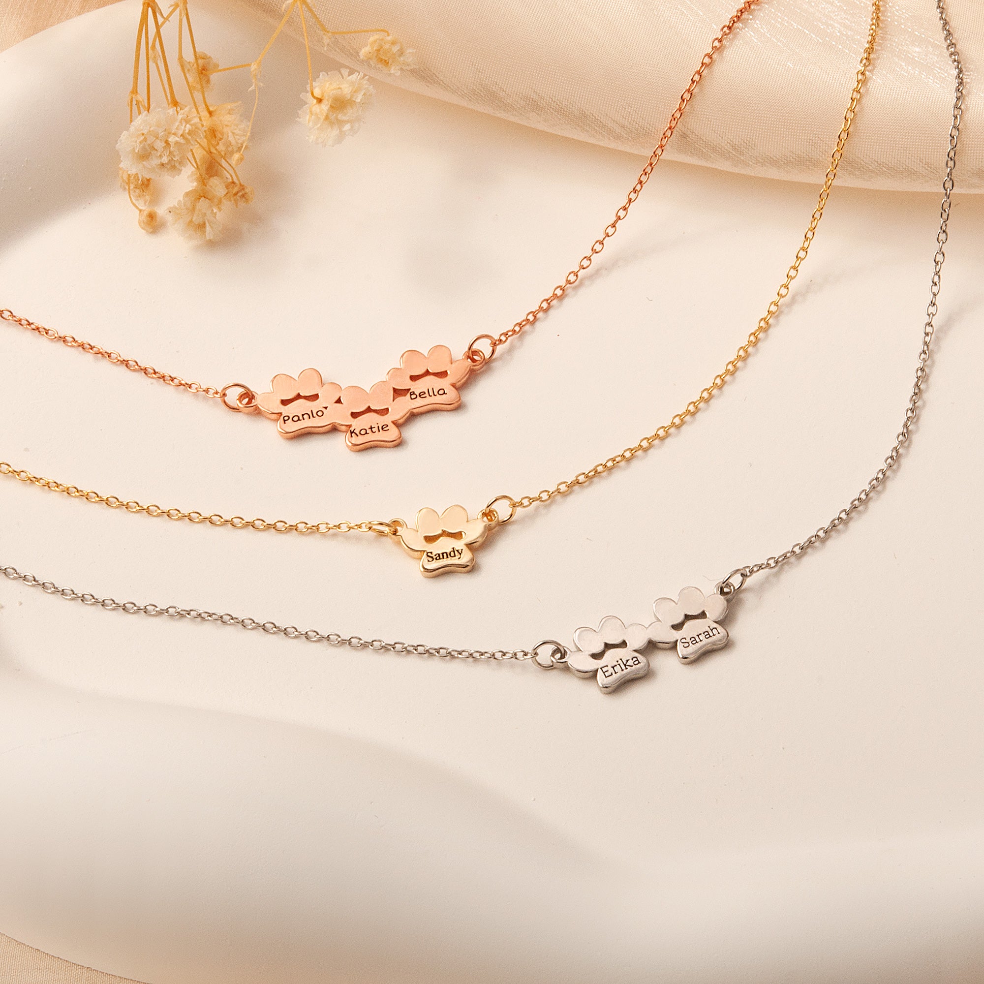 Horizontal Paw Print Name Necklace
