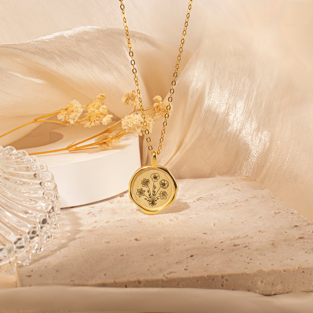 Custom Flower Bouquet Stamped Necklace