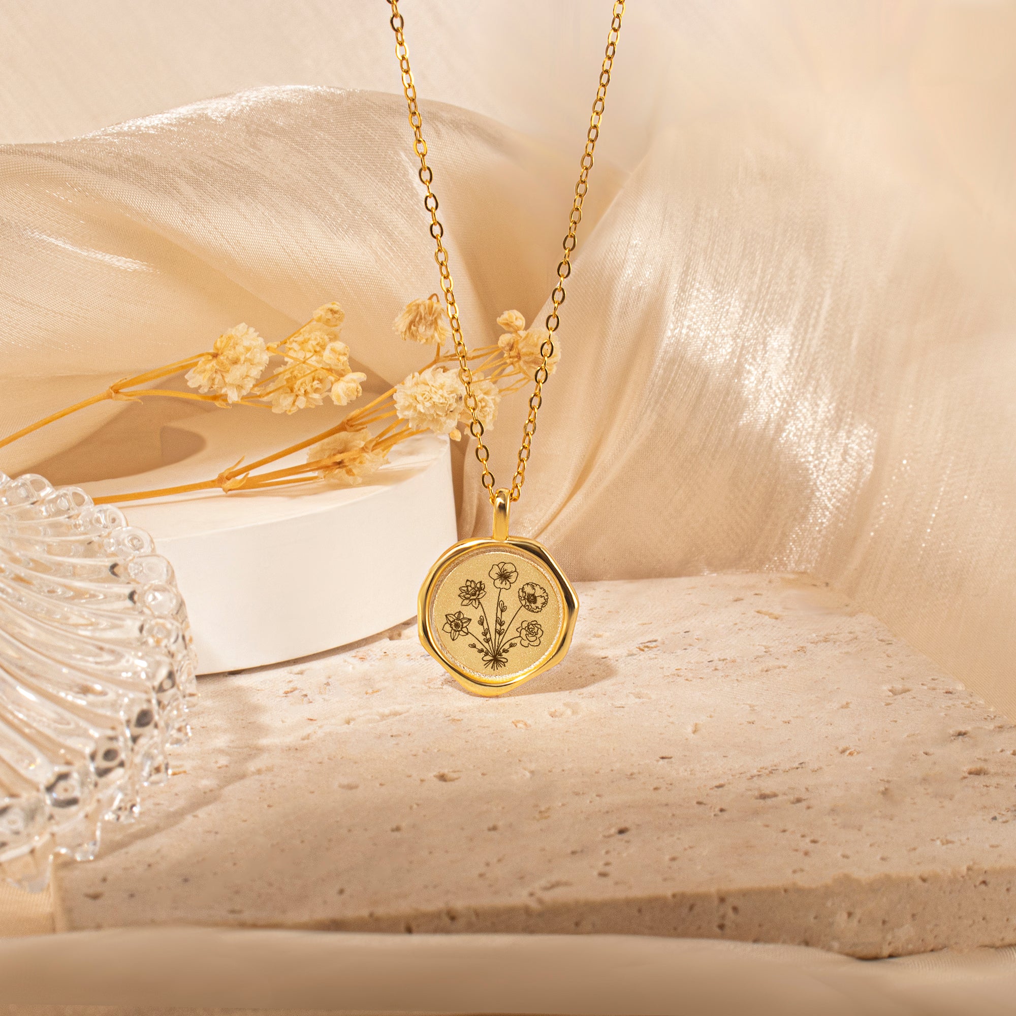 Custom Flower Bouquet Stamped Necklace