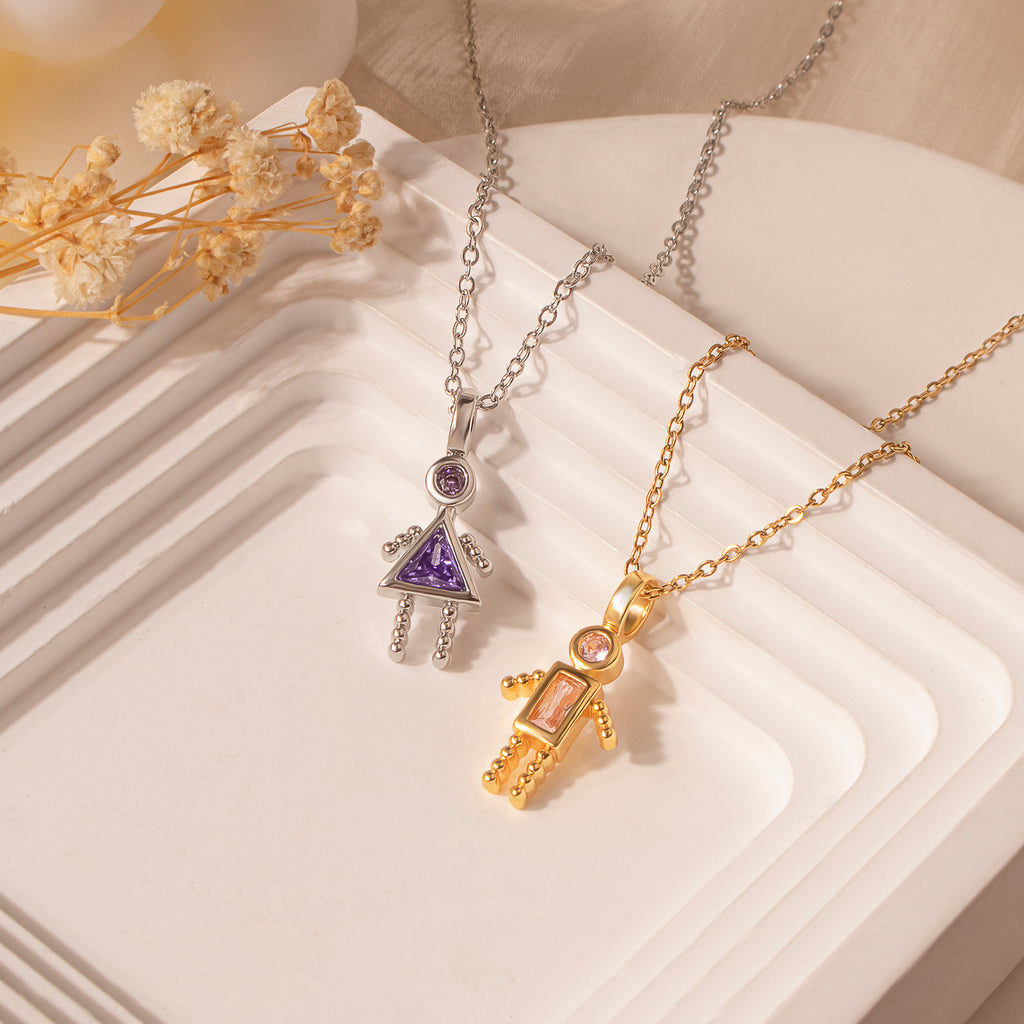 Birthstone Custom Boy and Girl Charms Necklaces