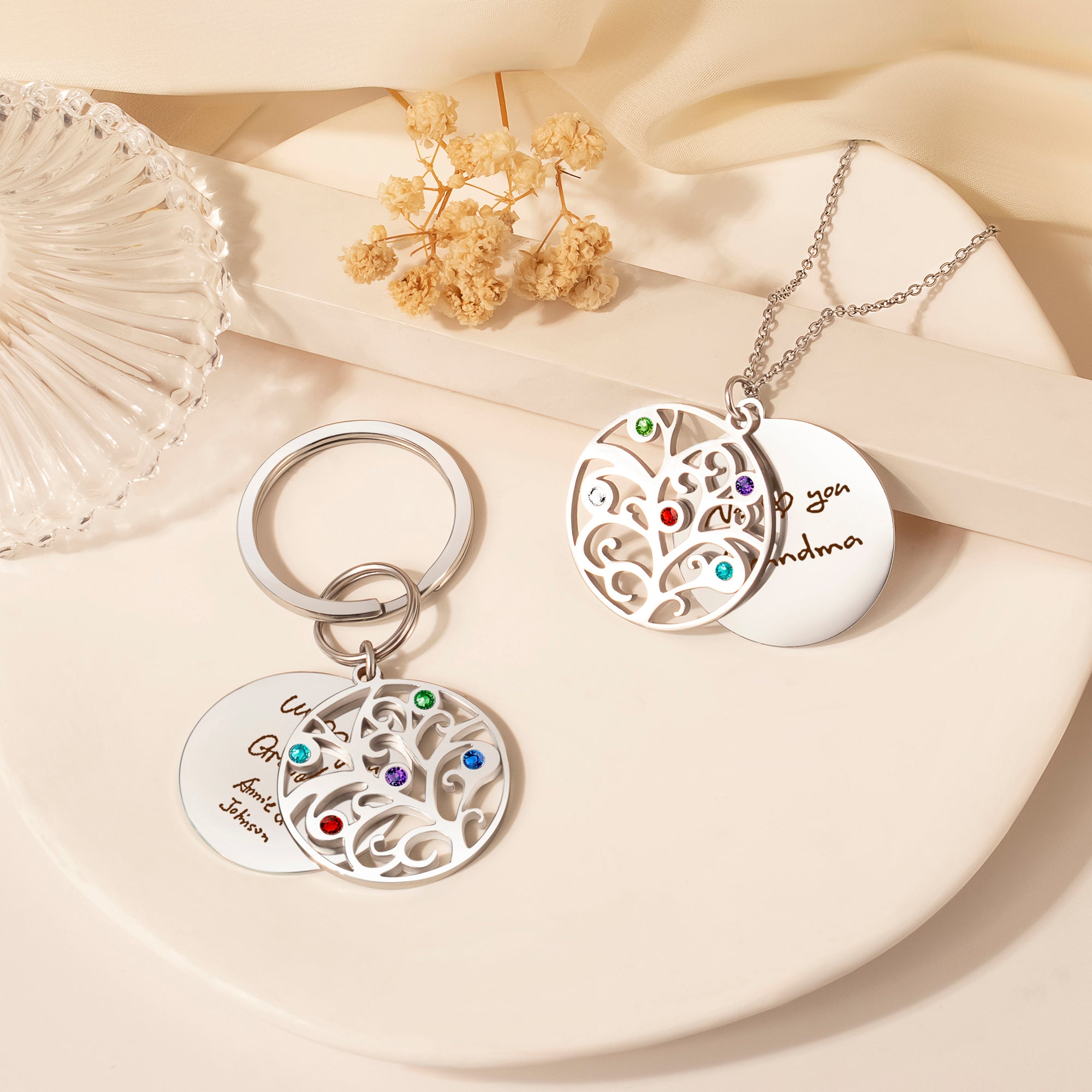 Handwriting Birthstone Tree of Life Necklace