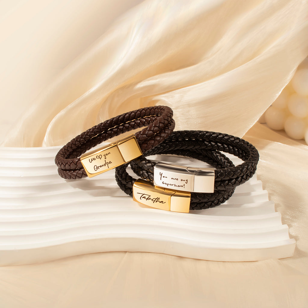 Custom Handwriting Double Strap Leather Bracelet