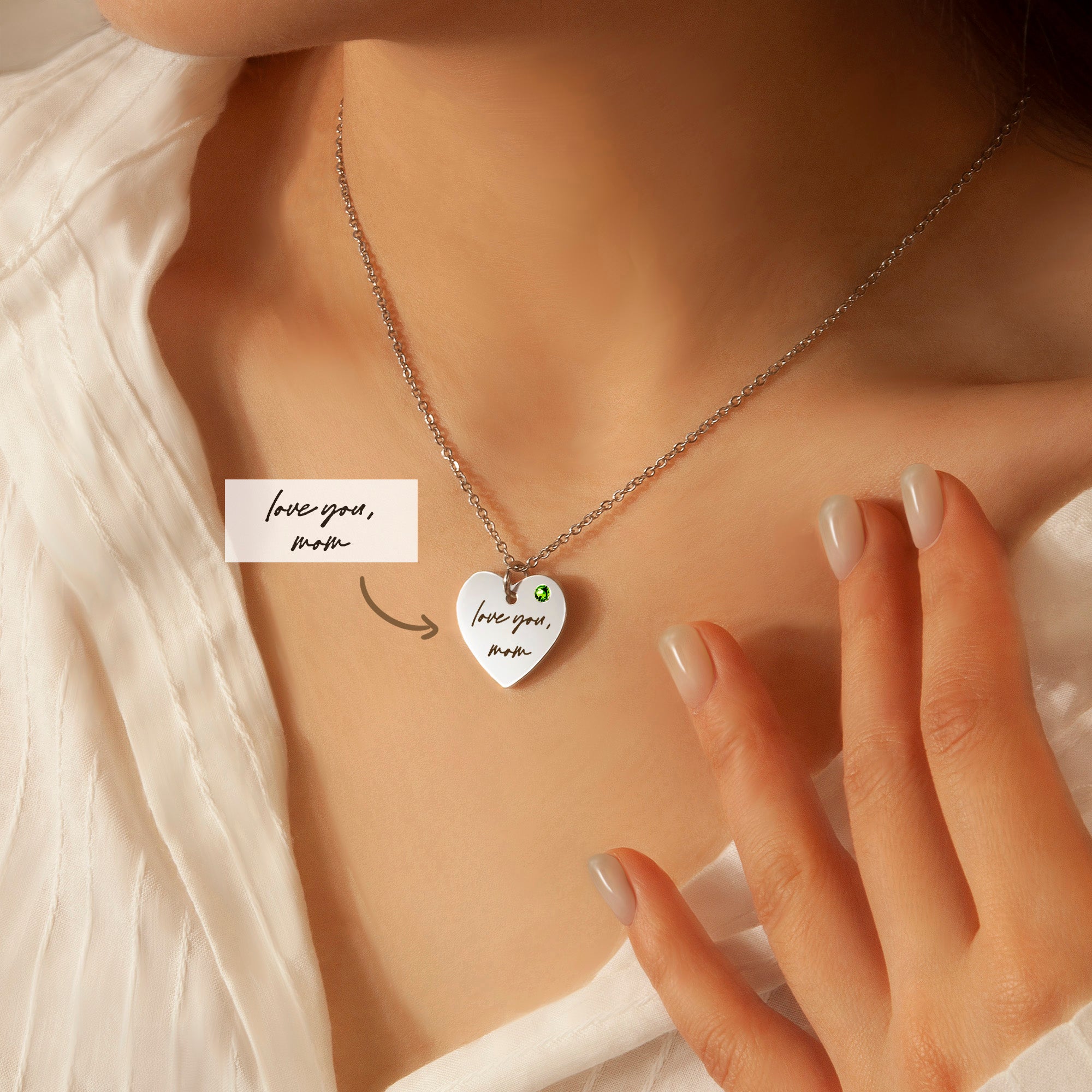 Custom Handwriting Birthstone Heart Necklace