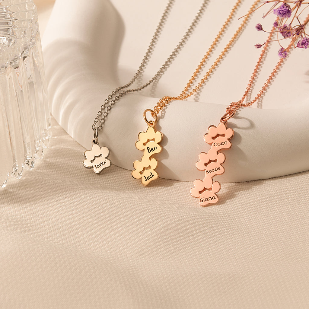Vertical Paw Print Name Necklace