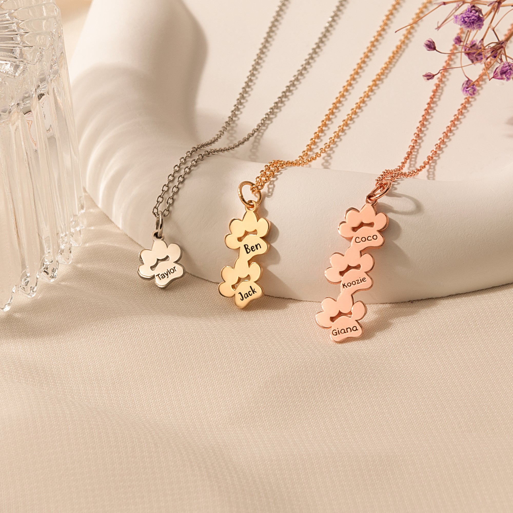 Vertical Paw Print Name Necklace