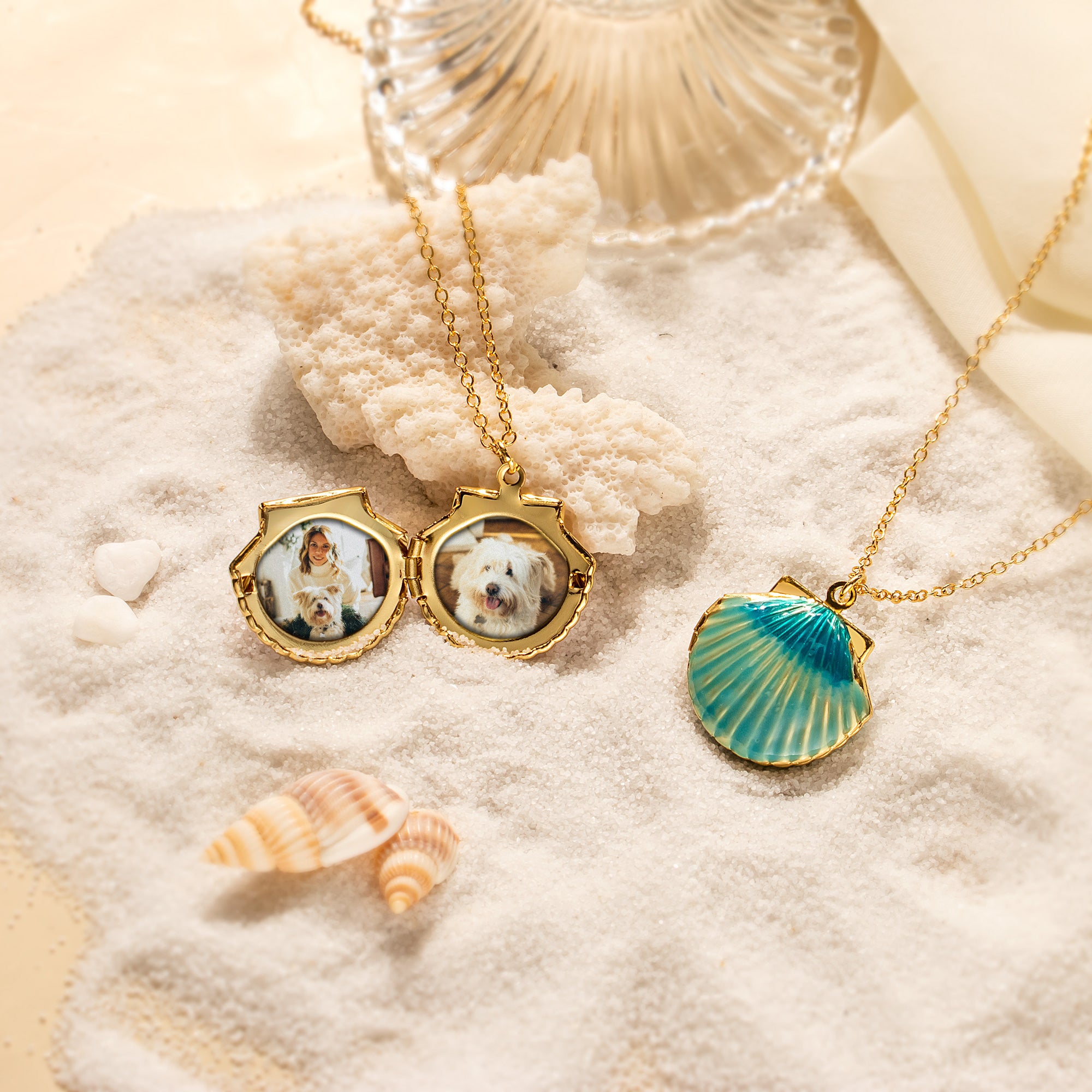 Custom Seashell Pet Photo Locket Necklace