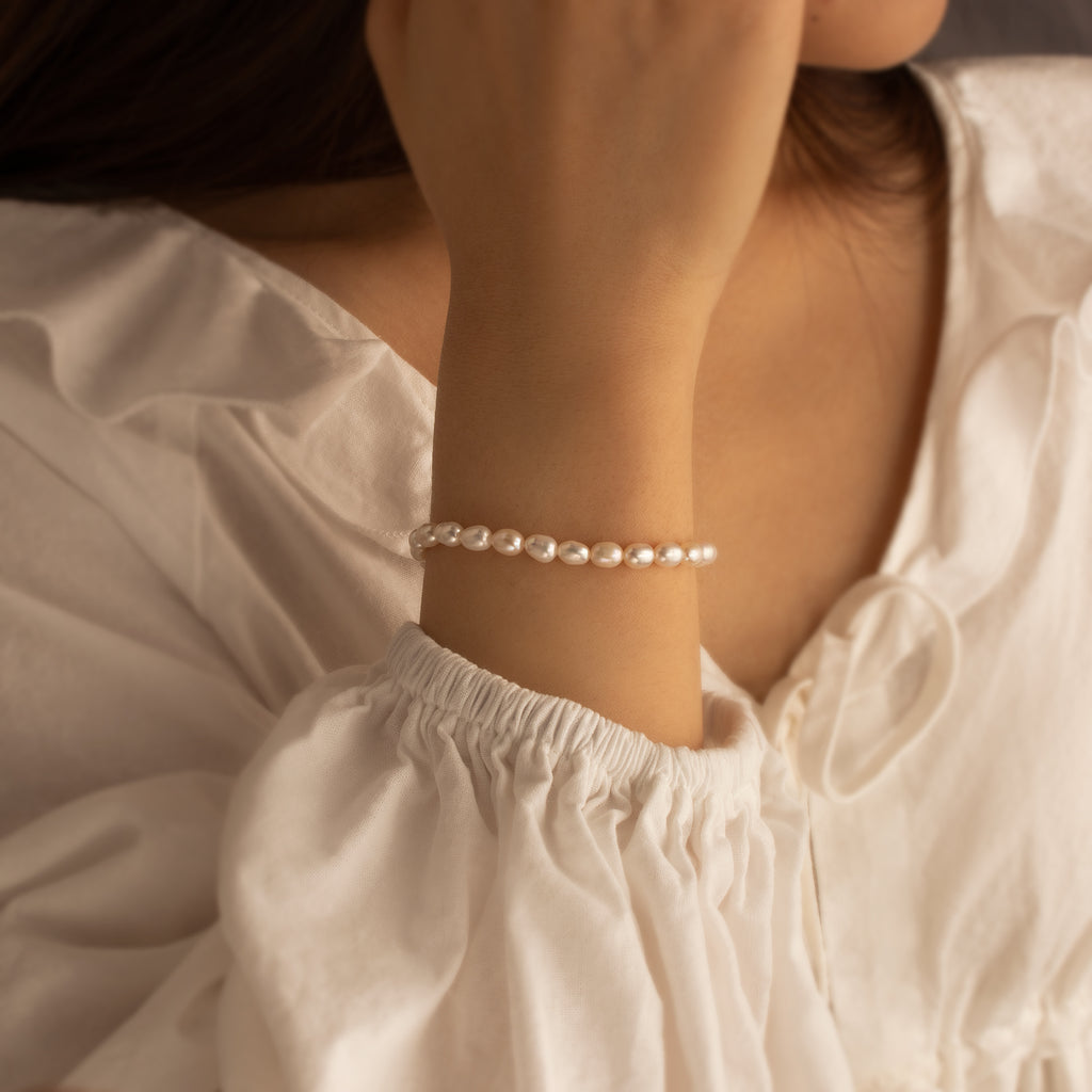 Personalized Square Charm Pearl Bracelet