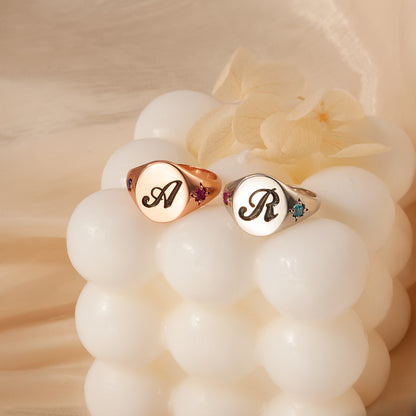 Personalized Initial and Birthstone Ring