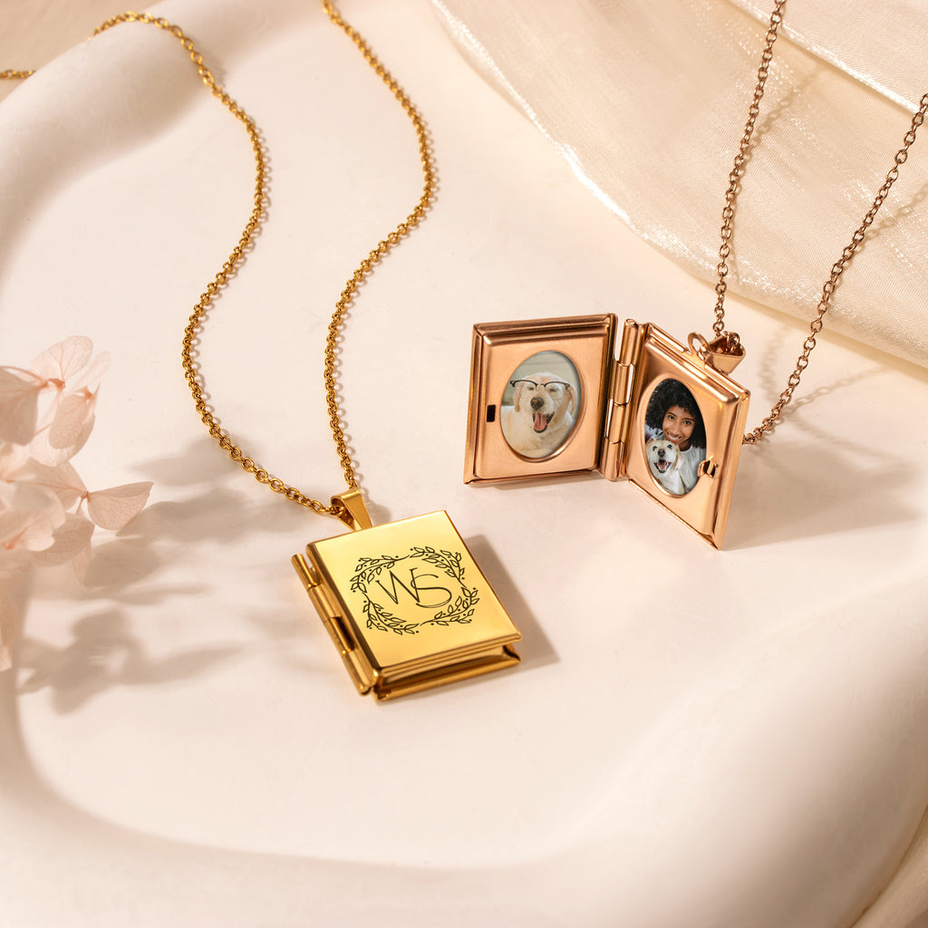 Square Logo Photo Locket Necklace