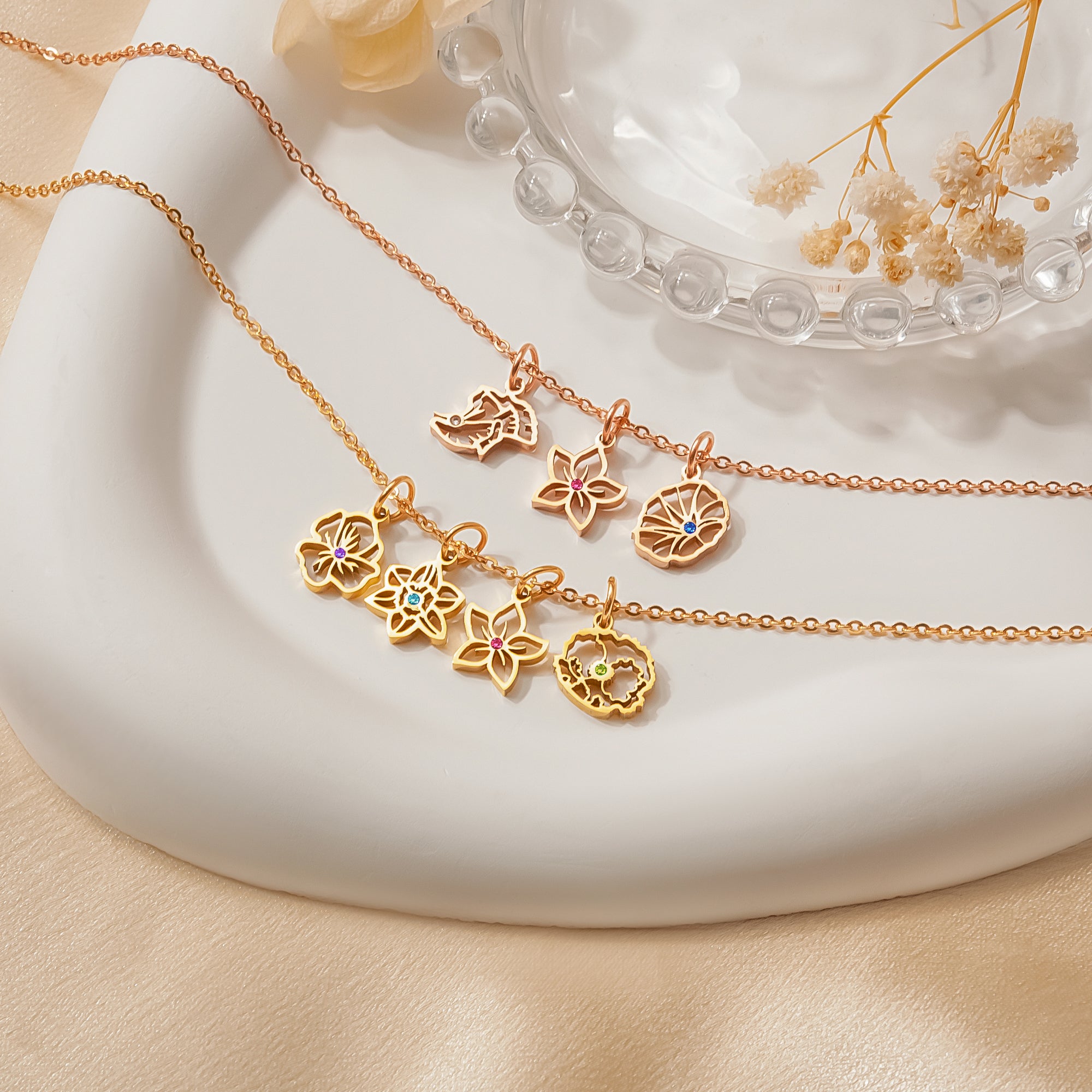 Birth Flower Charm Necklace