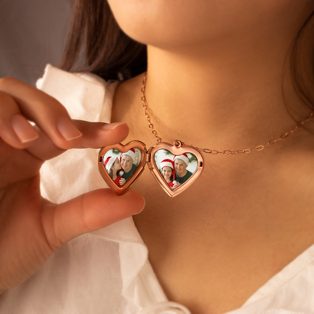 Rose Photo Heart Locket Necklace