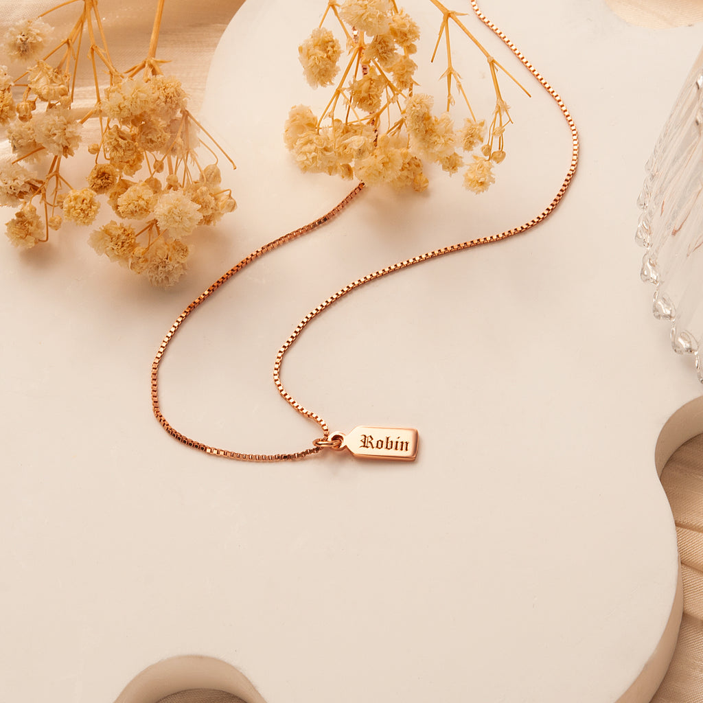 Name Mini Tag Brass Bar Necklace