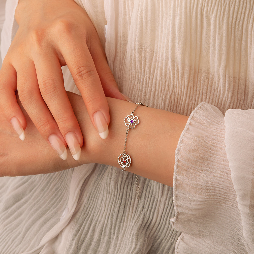 Birth Flower and Birthstone Bracelet