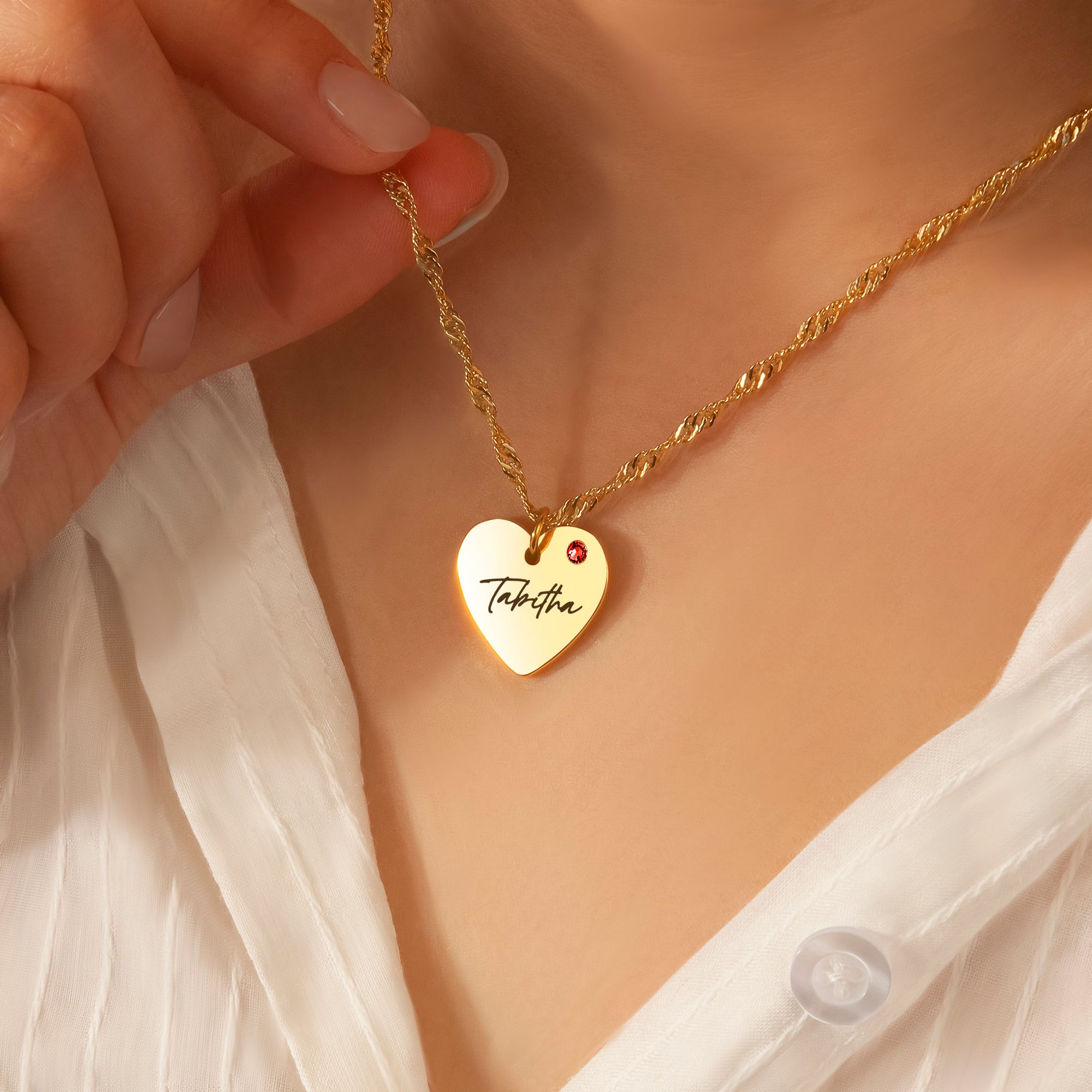 Custom Handwriting Birthstone Heart Necklace