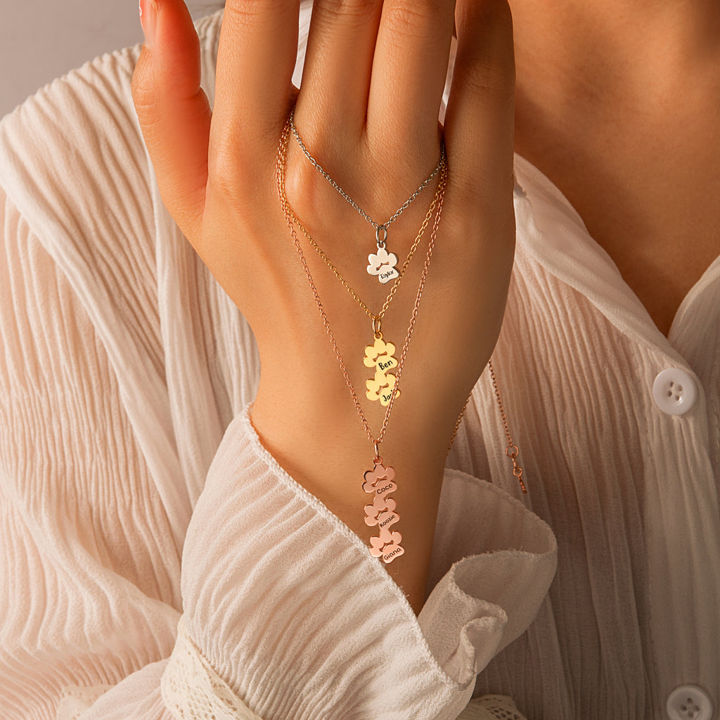 Vertical Paw Print Name Necklace