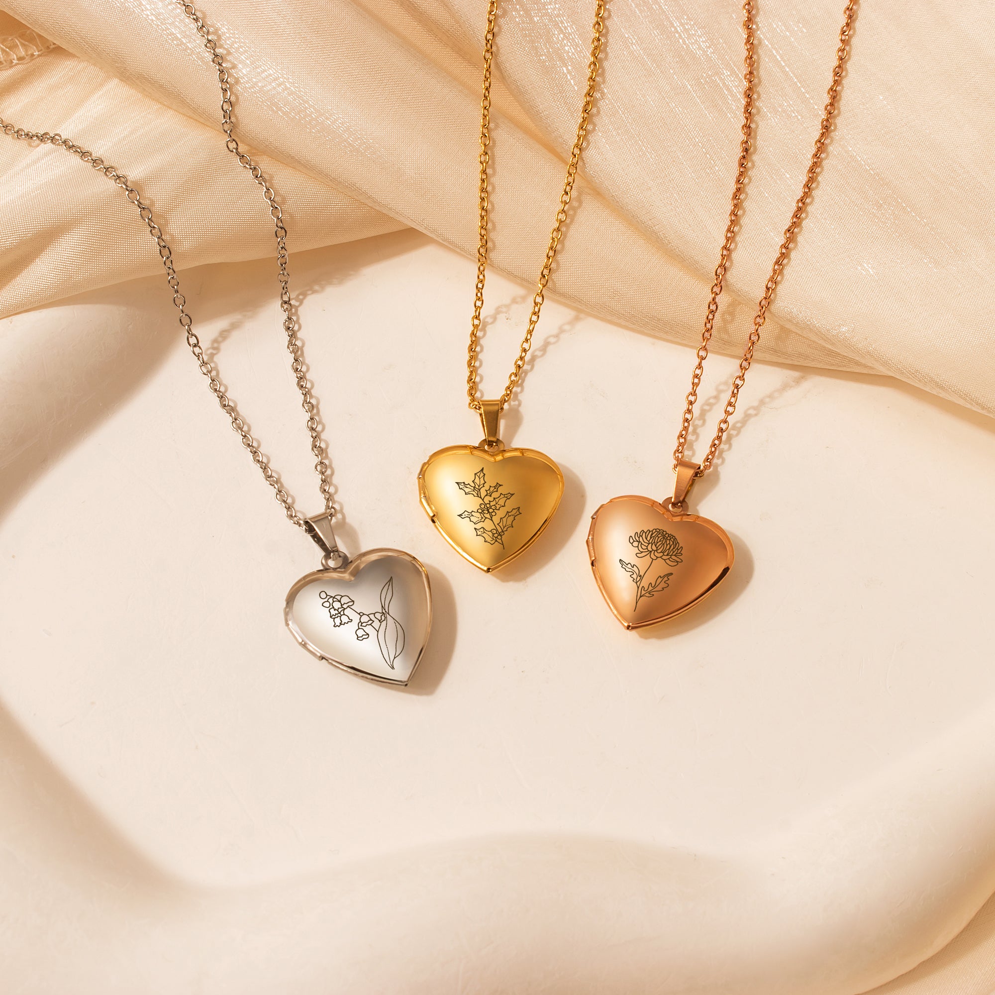 Personalized Birth Flower Heart Photo Locket