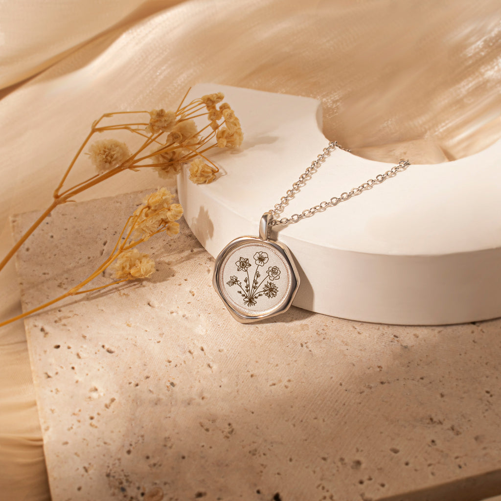 Custom Flower Bouquet Stamped Necklace