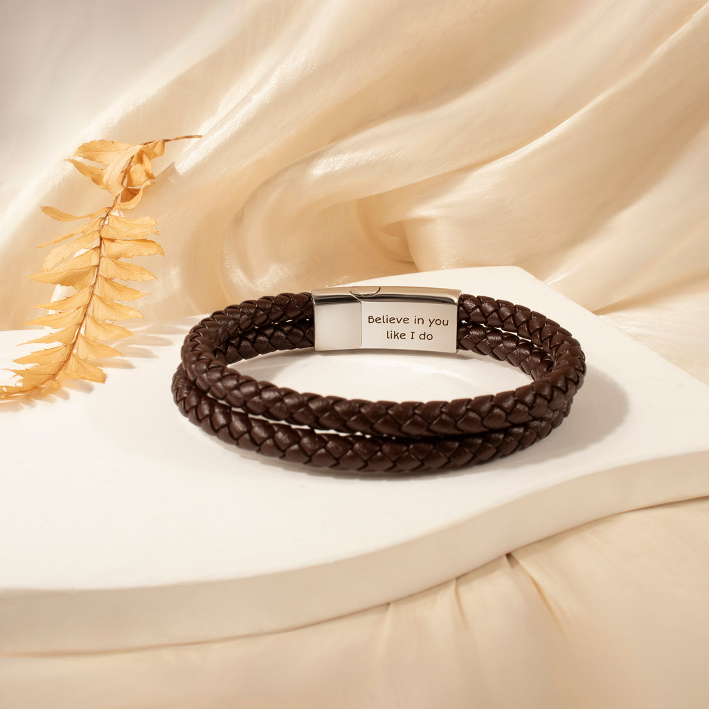 Custom Engraving Double Strap Leather Bracelet