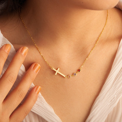 Cross with Multi - Birthstone Necklace