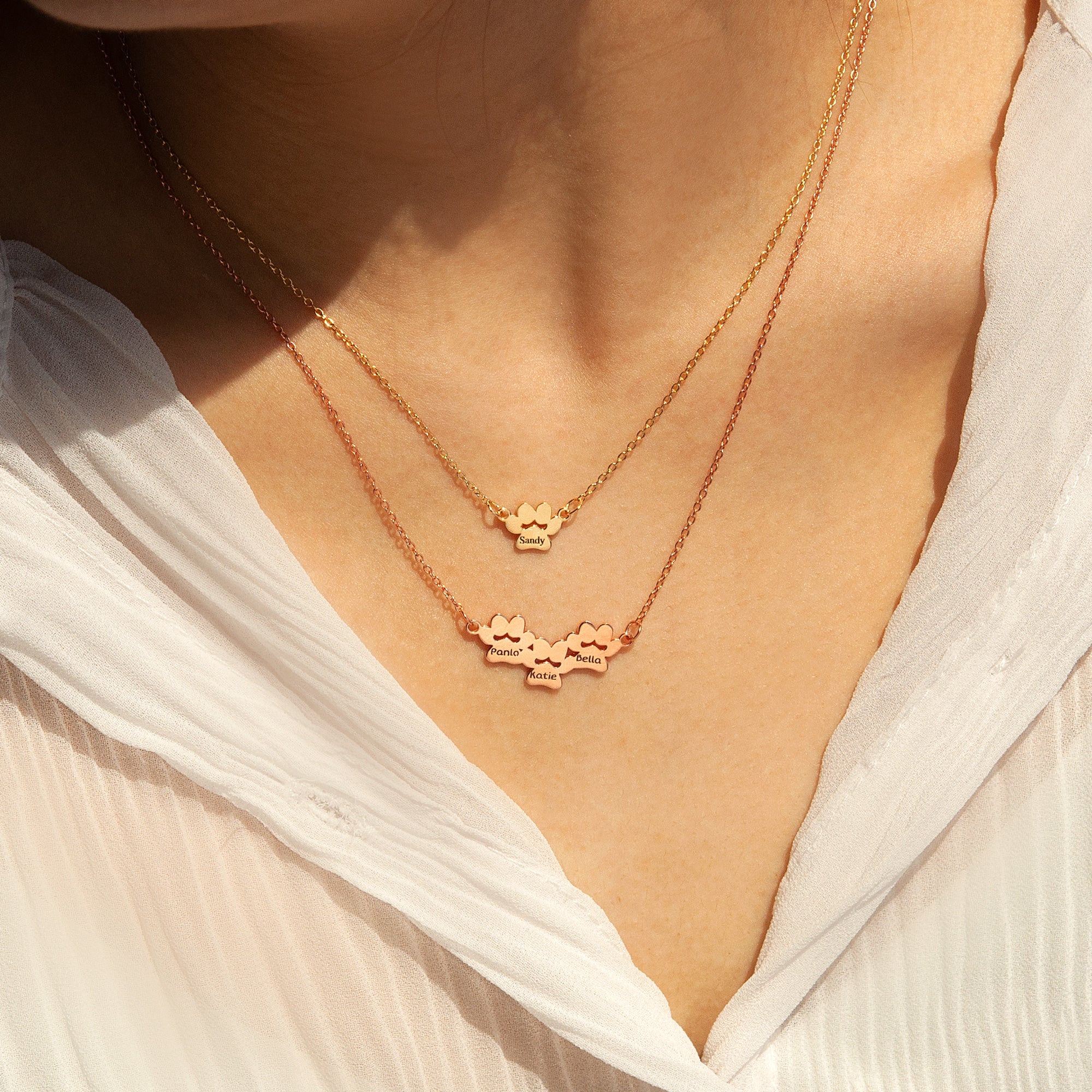 Horizontal Paw Print Name Necklace