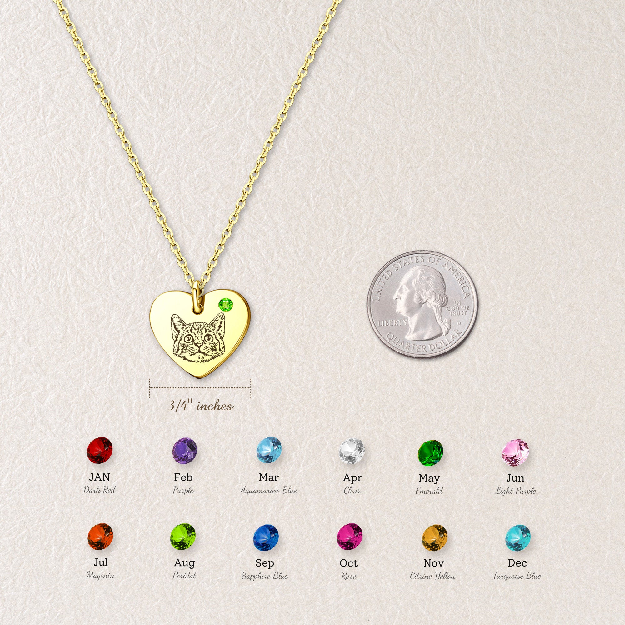 Pet Portrait Birthstone Heart Necklace