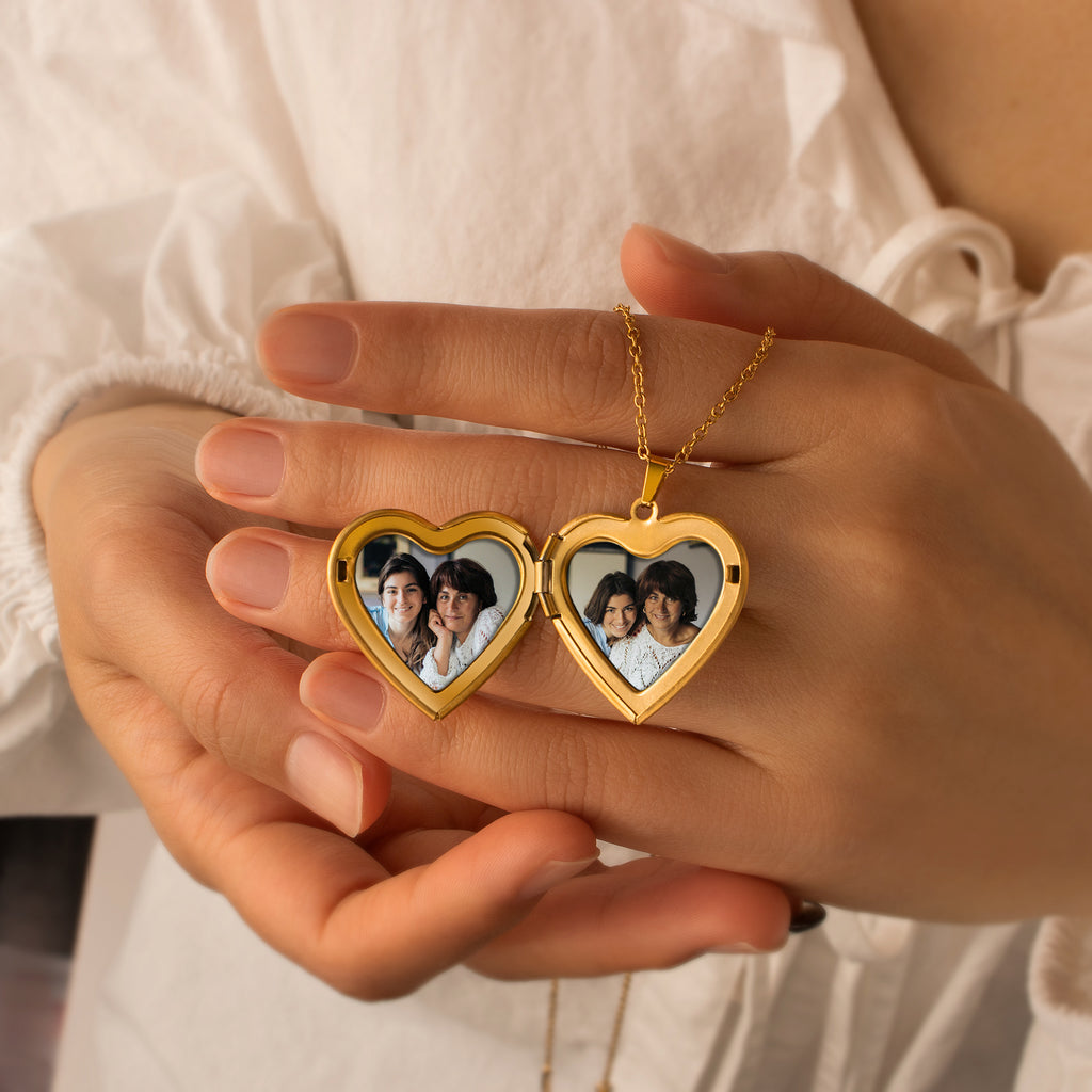 Rose Photo Heart Locket Necklace