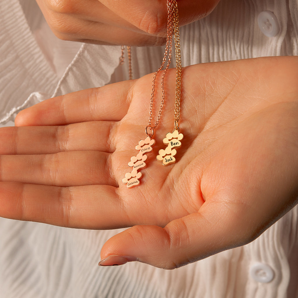 Vertical Paw Print Name Necklace