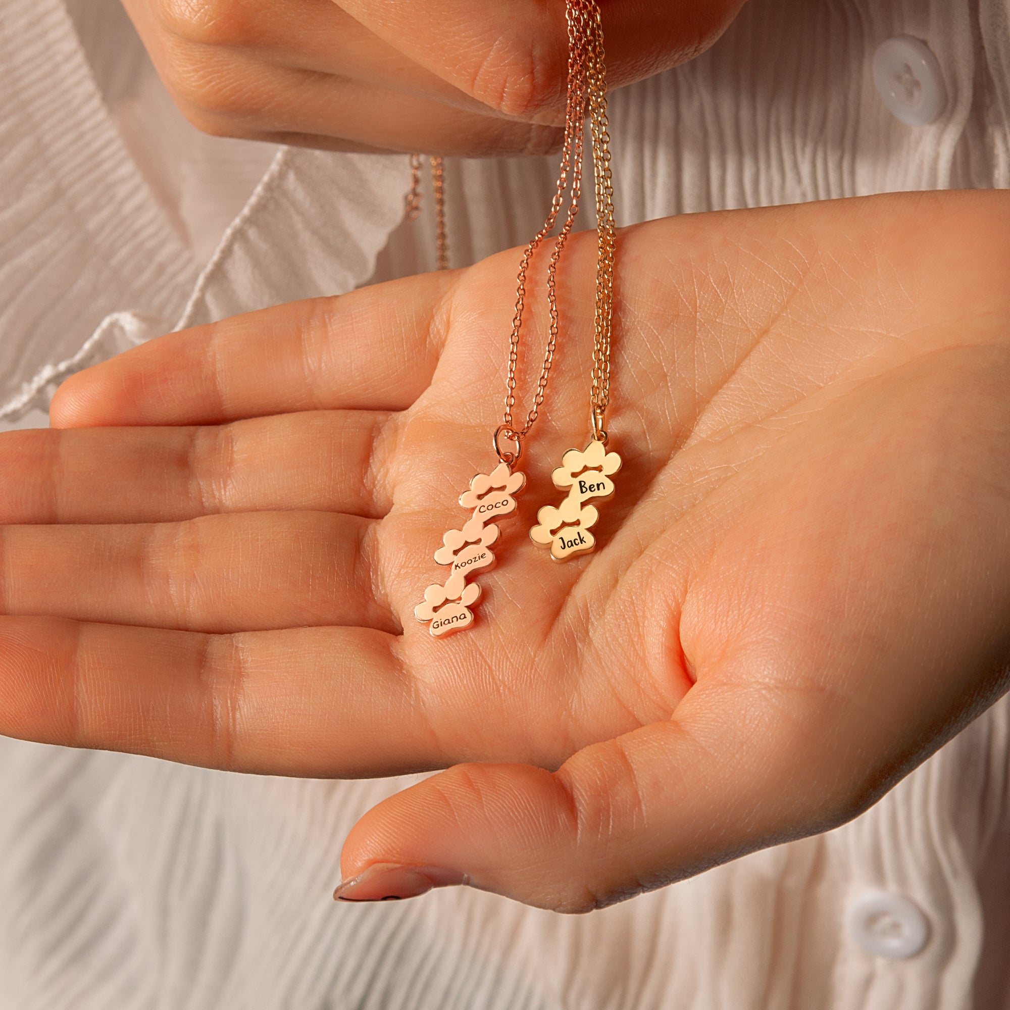 Vertical Paw Print Name Necklace