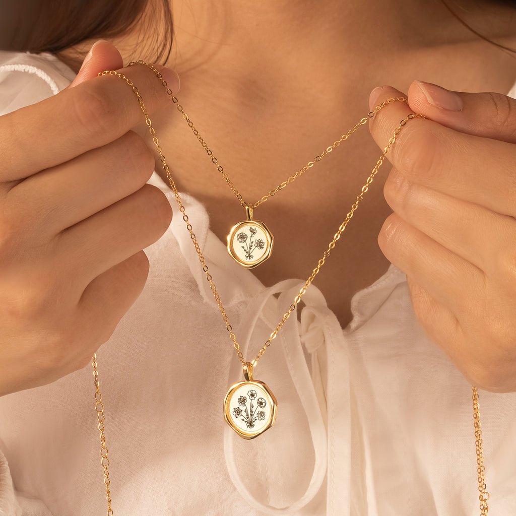 Custom Flower Bouquet Stamped Necklace