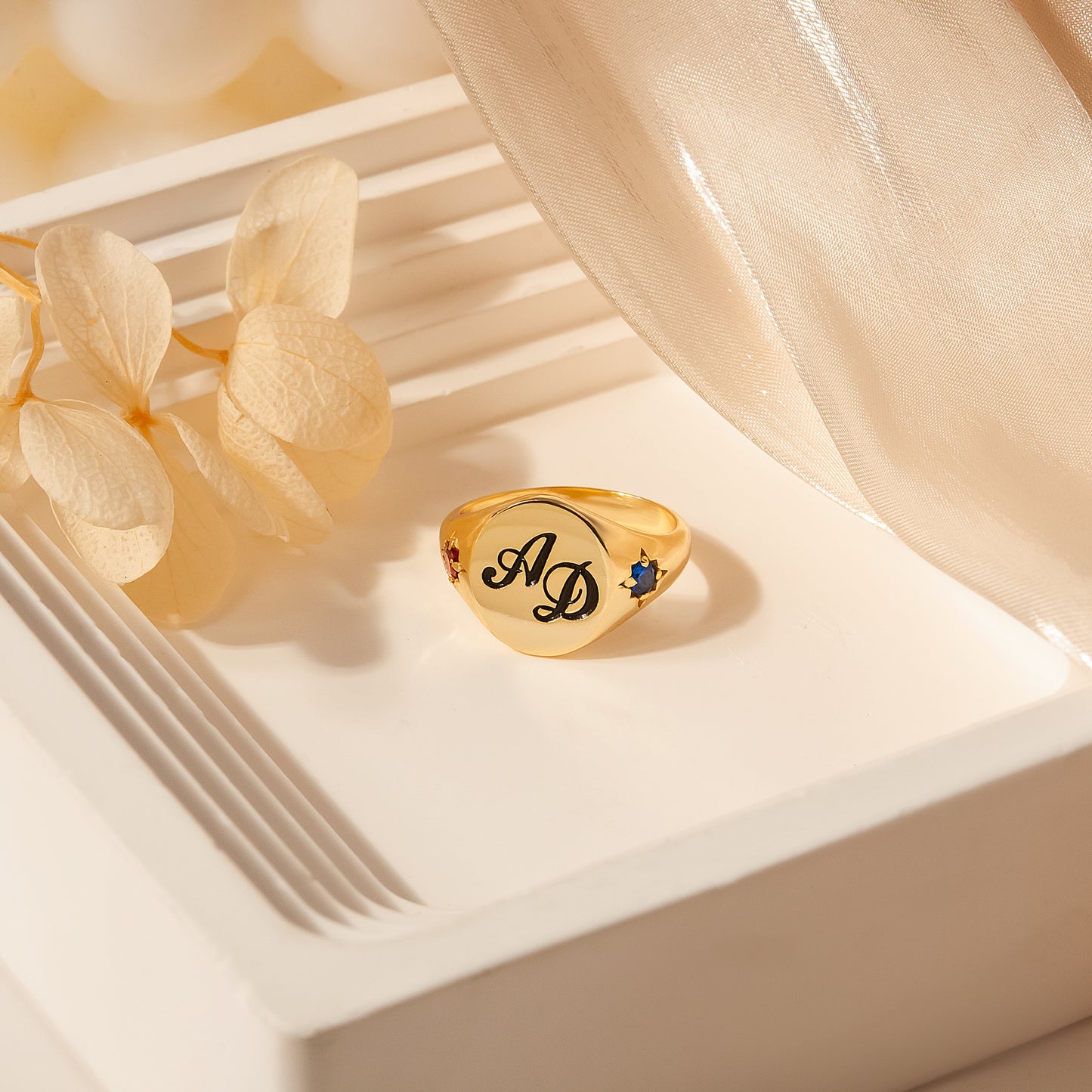 Personalized Initial and Birthstone Ring