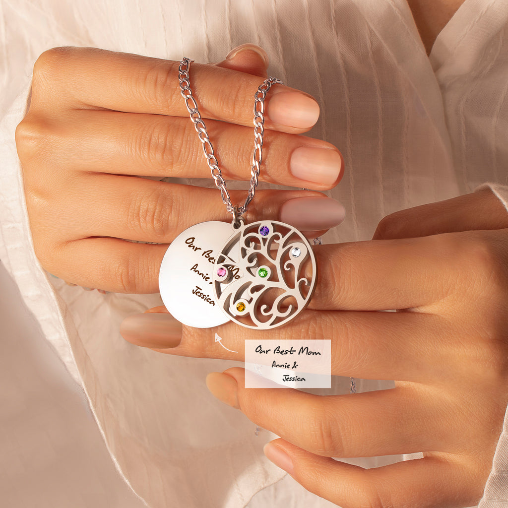 Handwriting Birthstone Tree of Life Necklace