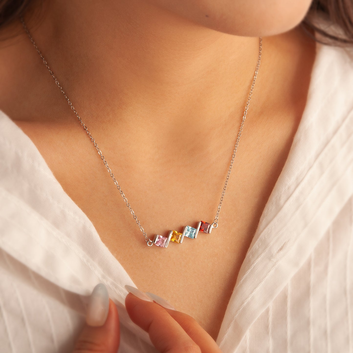 Square Birthstone Necklace