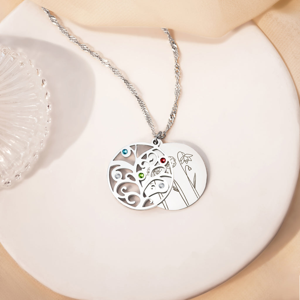 2-4 Flowers Birthstone Tree of Life Necklace