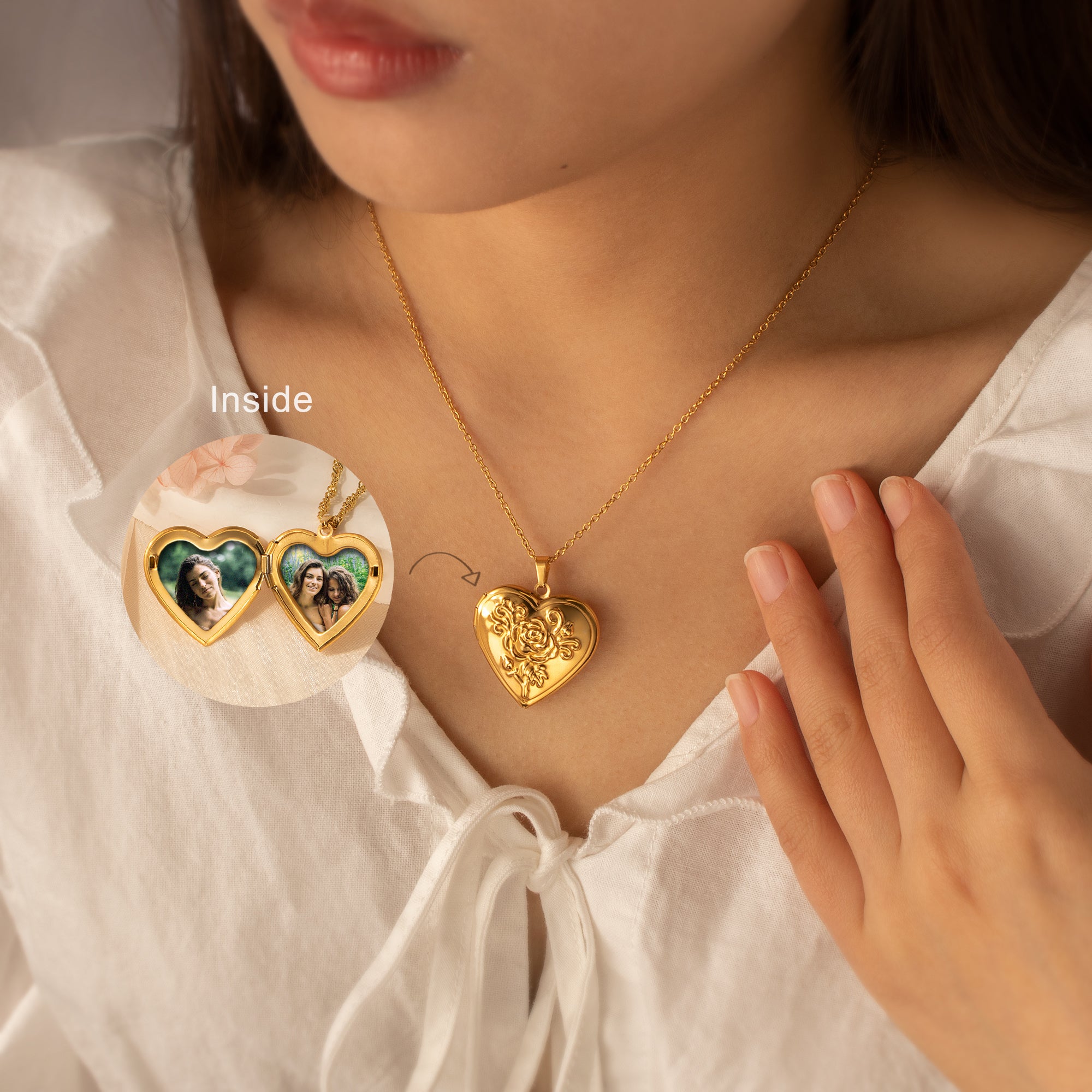 Custom Rose Photo Heart Locket