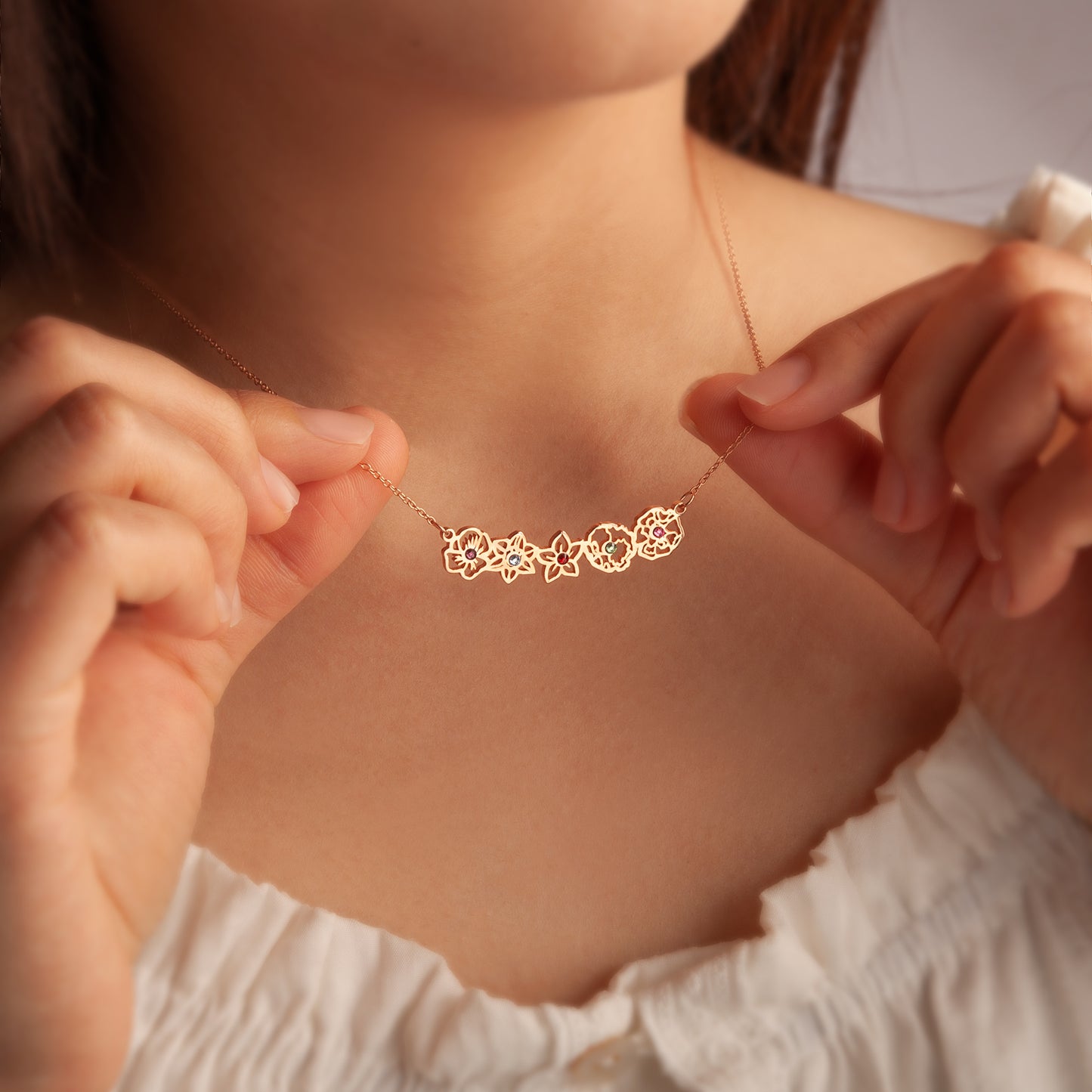 Birth Flower and Birthstone Sterling Silver Necklace