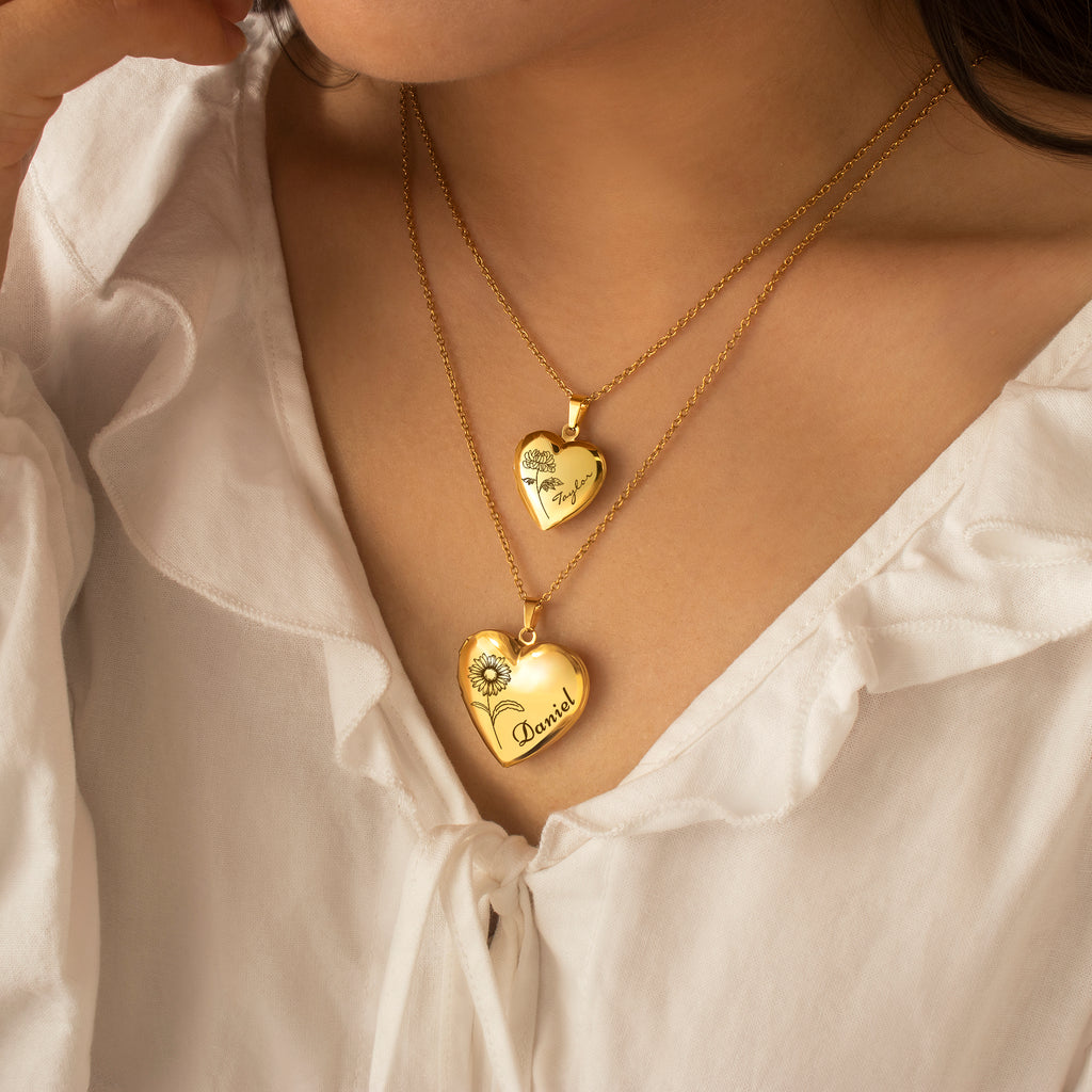 Birth Flower and Name Locket Necklace