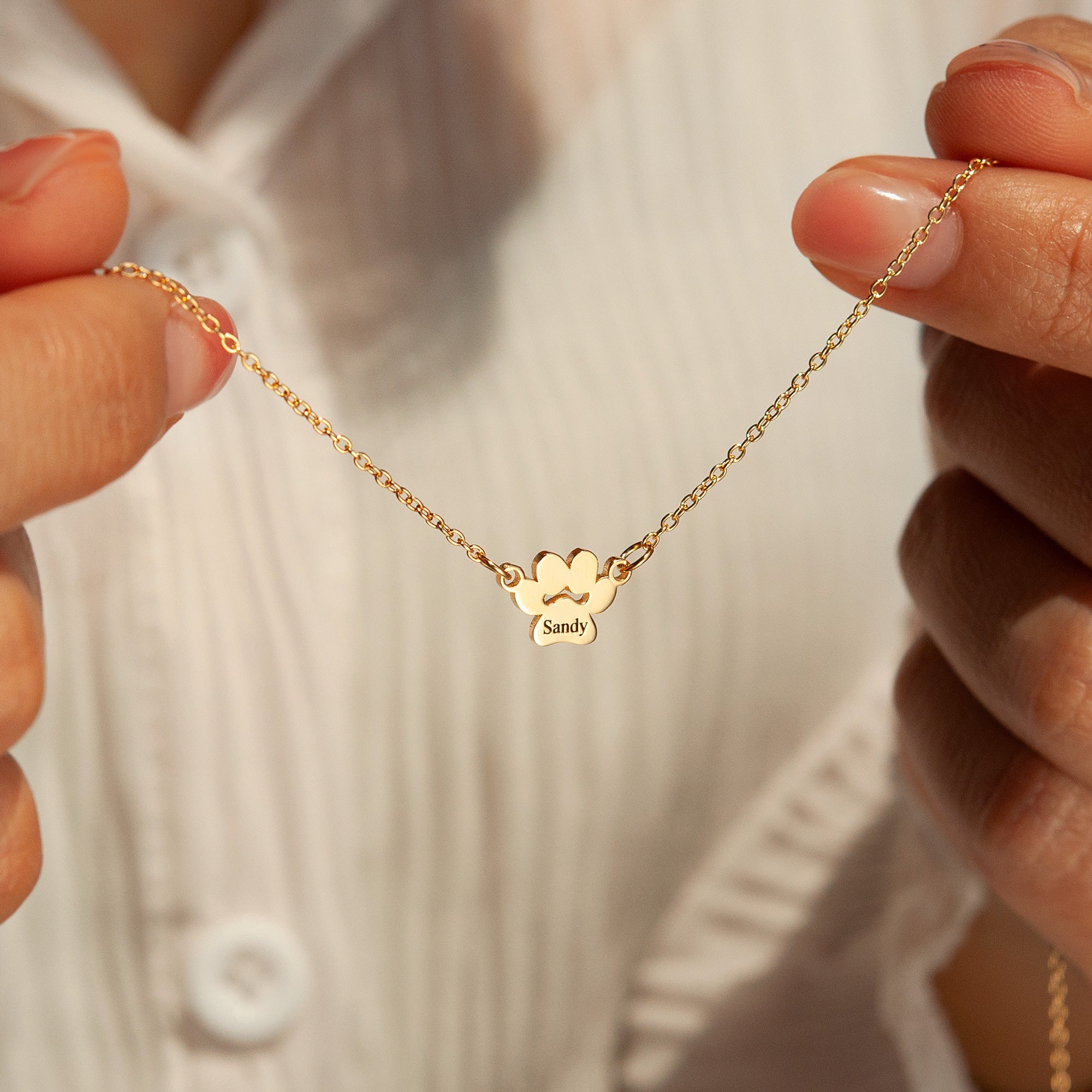 Horizontal Paw Print Name Necklace