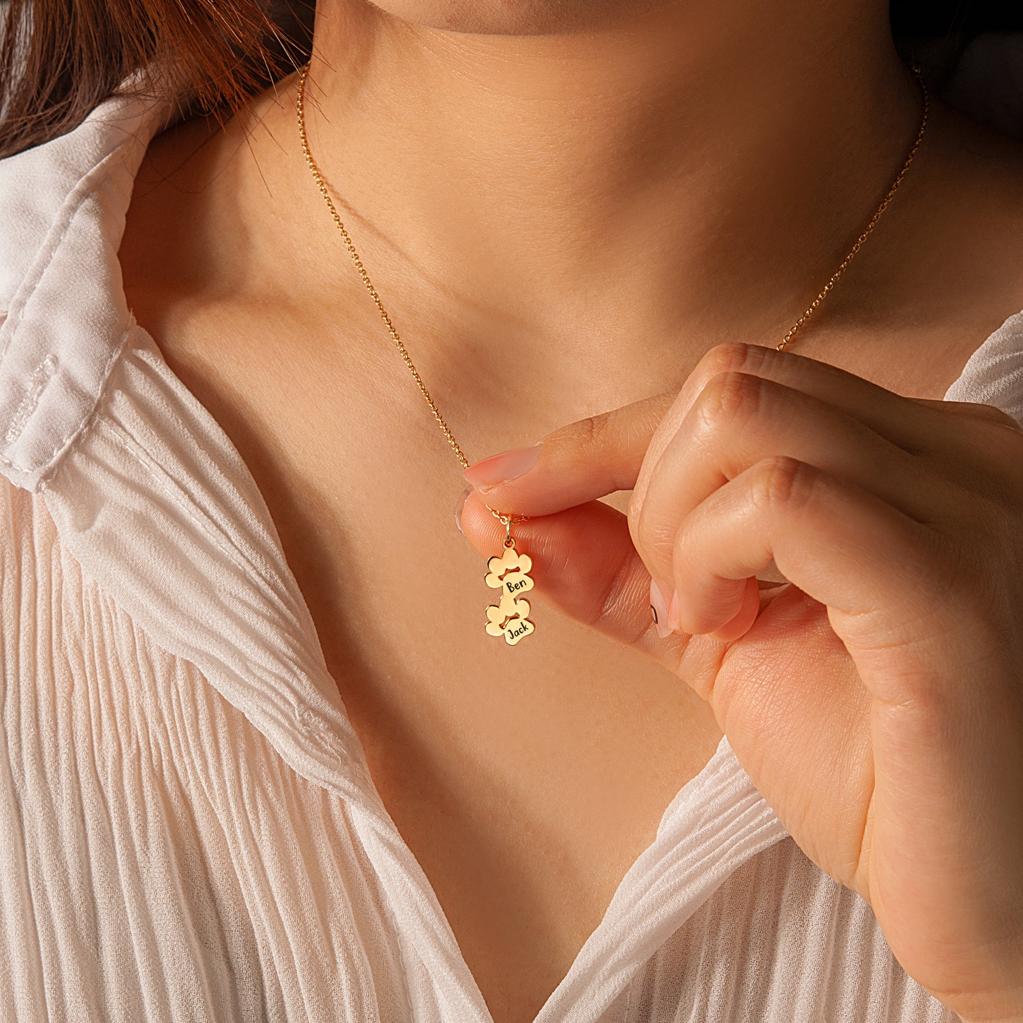 Vertical Paw Print Name Necklace