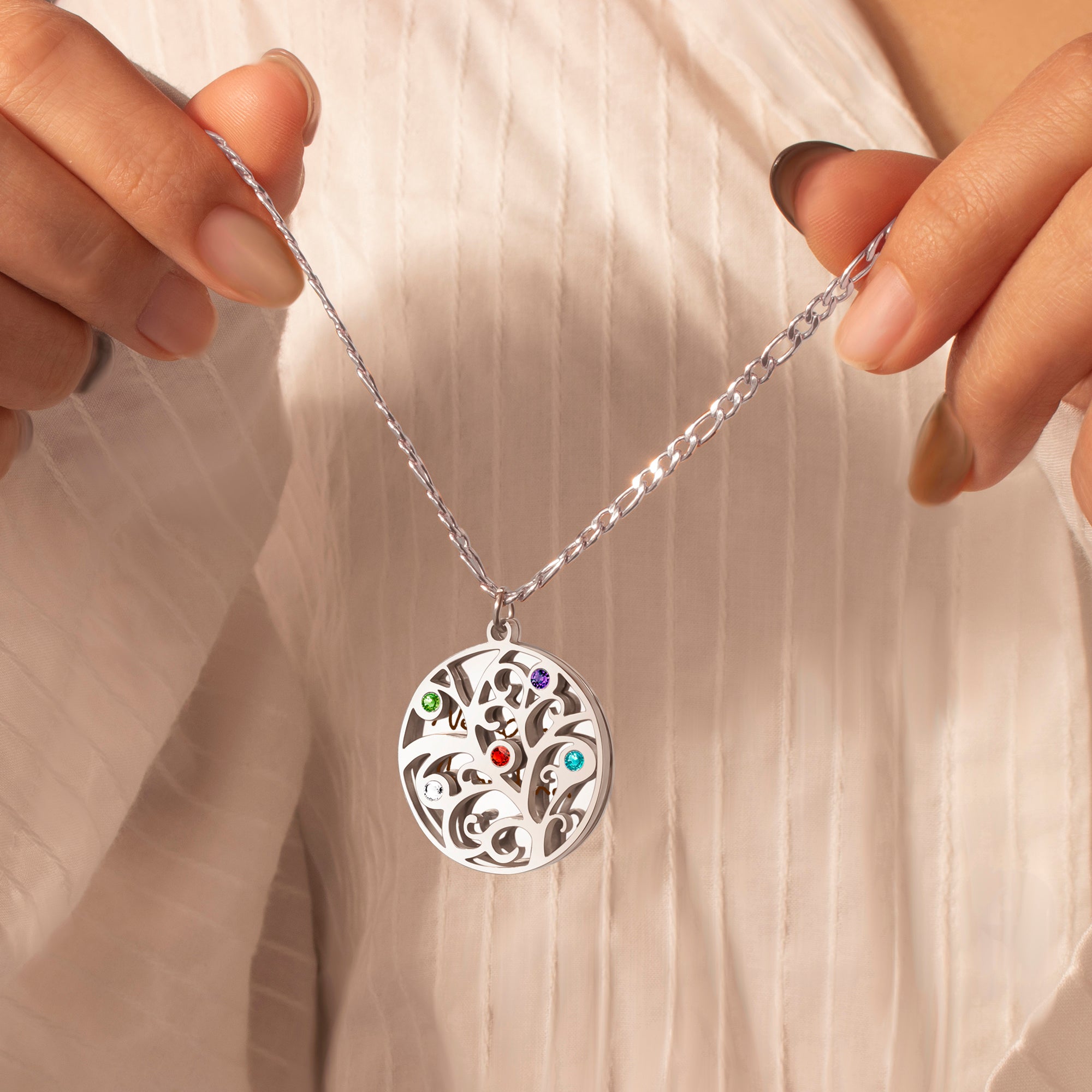 Handwriting Birthstone Tree of Life Necklace